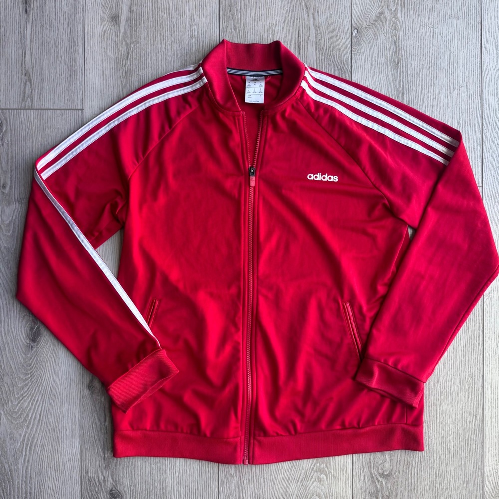 Adidas Track Jacket Womens XL Red White 3 Stripe Full Zip Athletic EC1605 2019